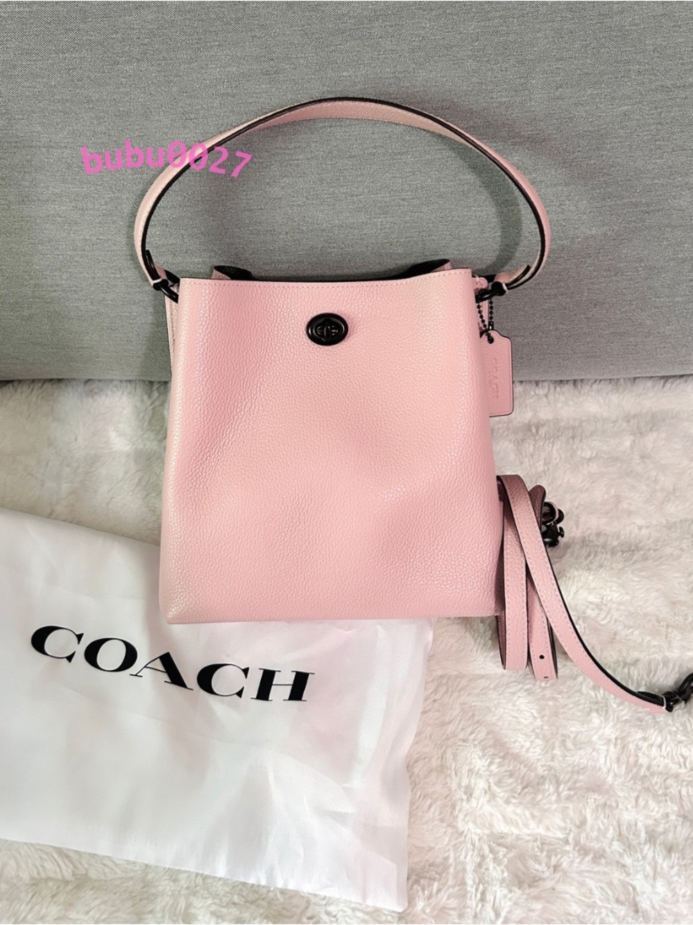 Coach💕Charlie Bucket Bag 21 Aurora Light Pink 89102 Pebble Leather Authentic